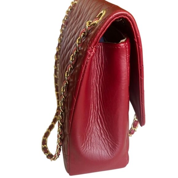 Chiara Ferretti Quilted Red Leather Handbag With Gold Chain Strap Classic Italy - Picture 4 of 8